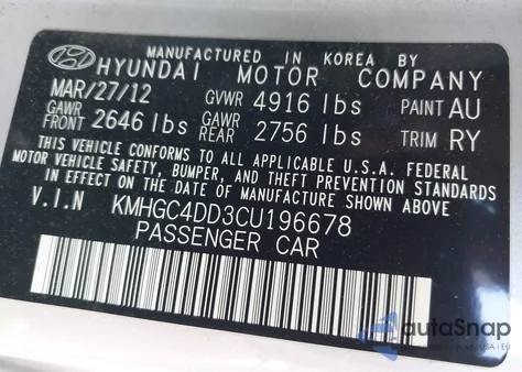 2012 Hyundai Genesis 3.8 z USA, uszkodzony, nr VIN KMHGC4DD3CU196678